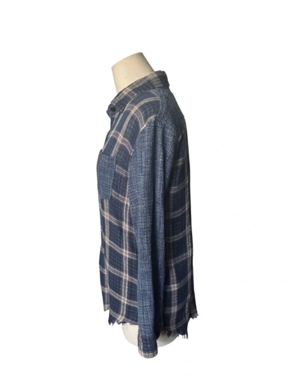 ANTHROPOLOGIE Artisan De Luxe Women L Button Shirt Flannel Plaid Mix Split Multi - Picture 3 of 6